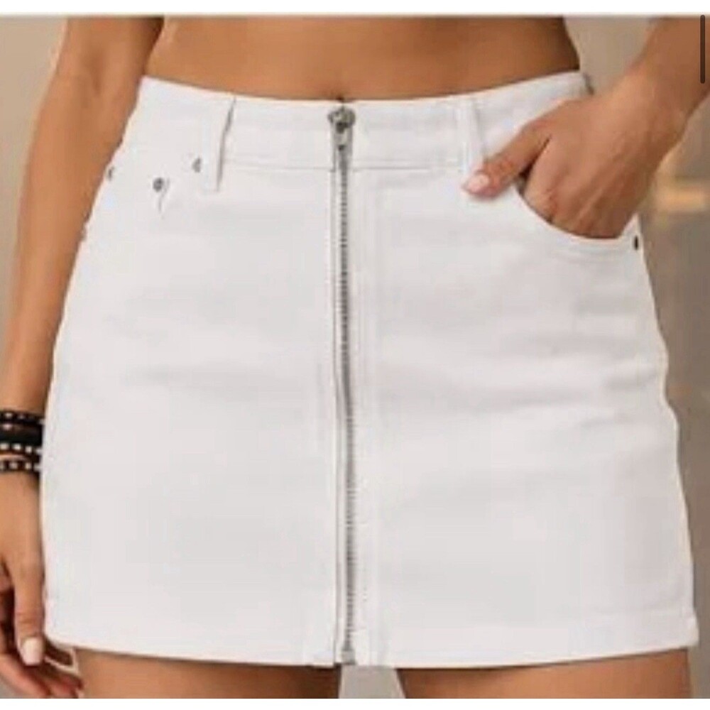 Wild Fable Denim Skorts skirt white front zip size XXS junior